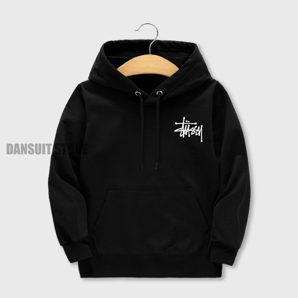 Jaket Sweater Hoodie Anak Laki-laki Perempuan Usia 4-13 Tahun Hoodie Anak Motif STUSSY Logo Terbaru Bahan Tebal