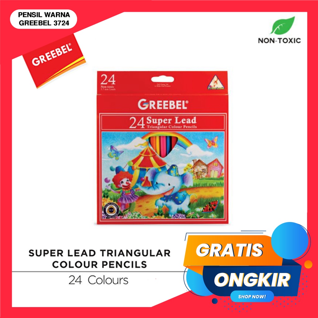 PENSIL WARNA / WARNA CERAH / BAHAN KUAT GREEBEL / GREEBEL PENCIL SUPER LEAD 3724 (triangluar)