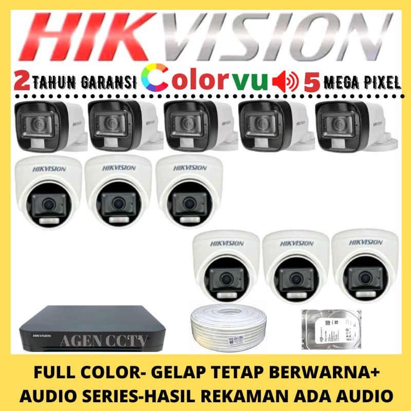 PAKET CCTV HIKVISION COLORVU 5MP 16 CHANNEL 11 KAMERA AUDIO FULL COLOR