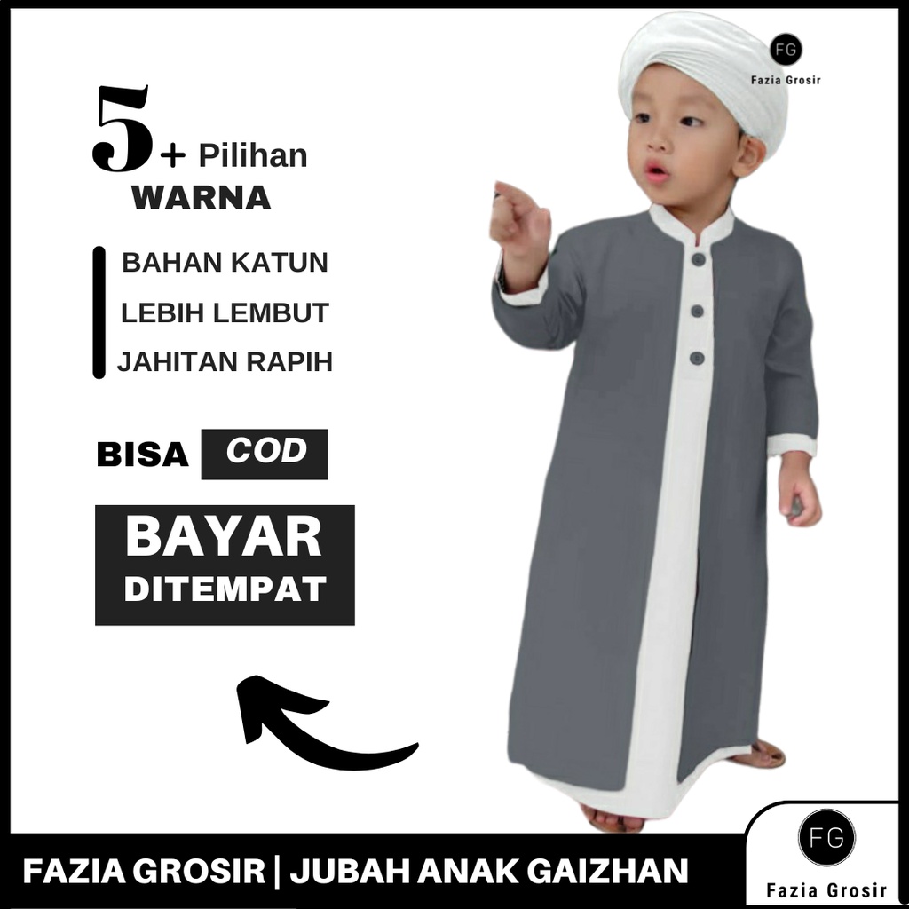 FAZIA GROSIR Jubah Anak GAIZHAN by RAINAN ORI (Free Peci Putih) / Jubah Anak Terbaru 2022 / Jubah Habib Anak / Jubah Anak Lengan Panjang / Gamis Anak Laki Laki / Jubah Anak Usia 1-13 tahun / Jubah Koko Bayi Aqiqah / Jubah Koko Putih Anak Laki Laki