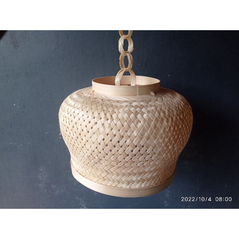 Kap lampu gantung bambu anyaman gentong kecil