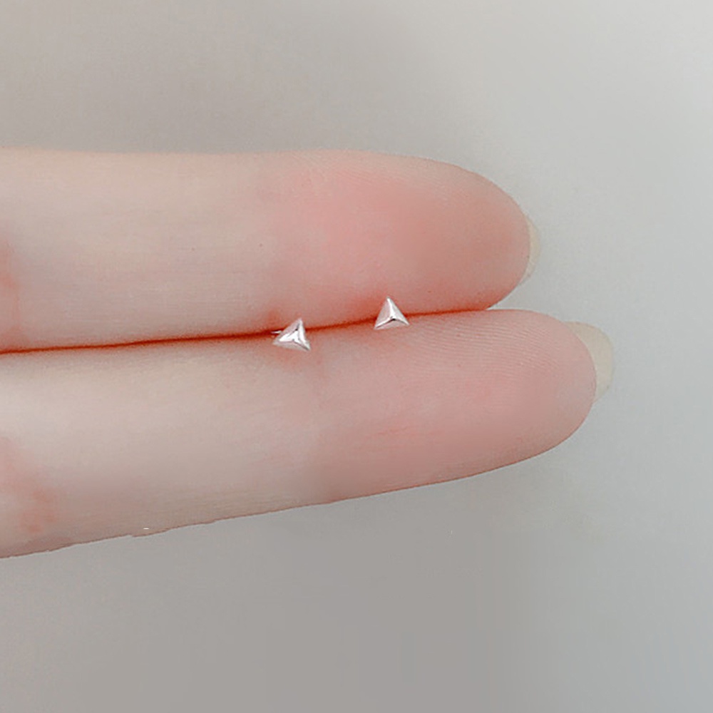 Anting Stud Silver Plated Mini Bentuk Persegi Segitiga Hati Bintang Untuk Wanita