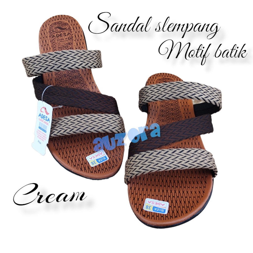 promo cuci gudang sandal murah wanita slempang 3 ban motif batik turki empuk