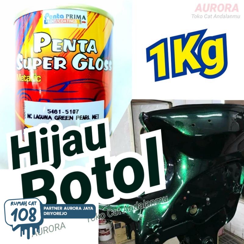 

Cat Penta Super Gloss NC Laguna Green Pearl Met 1Kg Hijau Botol Metalik / Metallic Metalic Duco Duko Diko Semprot Mobil Sepeda Motor Ijo Gelap 1 Kg Kilo