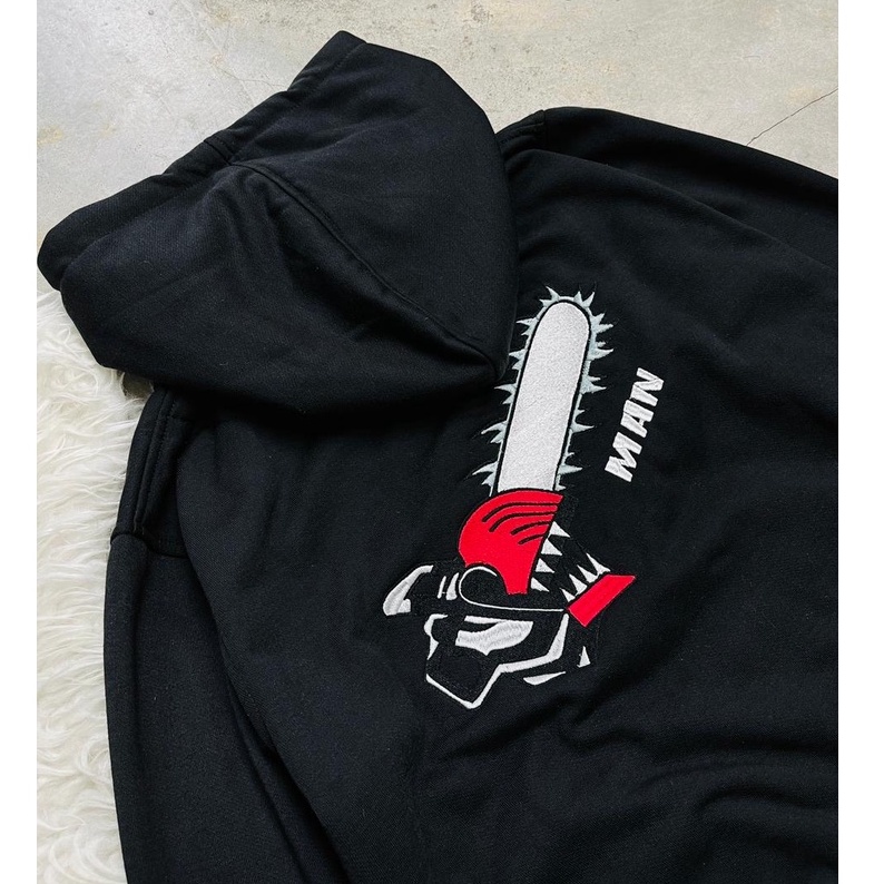 Hoodie Chainsaw Man Denji Reverse Embroidery Black Anime Manga Premium Unisex