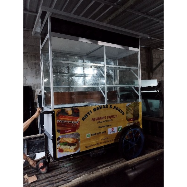 Gerobak Roti Bakar dan kukus / gerobak dorong aluminium