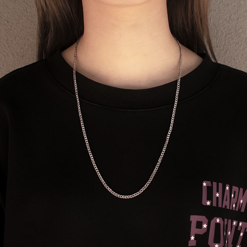 Kalung Rantai Lebar 4mm Bahan Stainless Steel Warna Silver Untuk Pria Dan Wanita