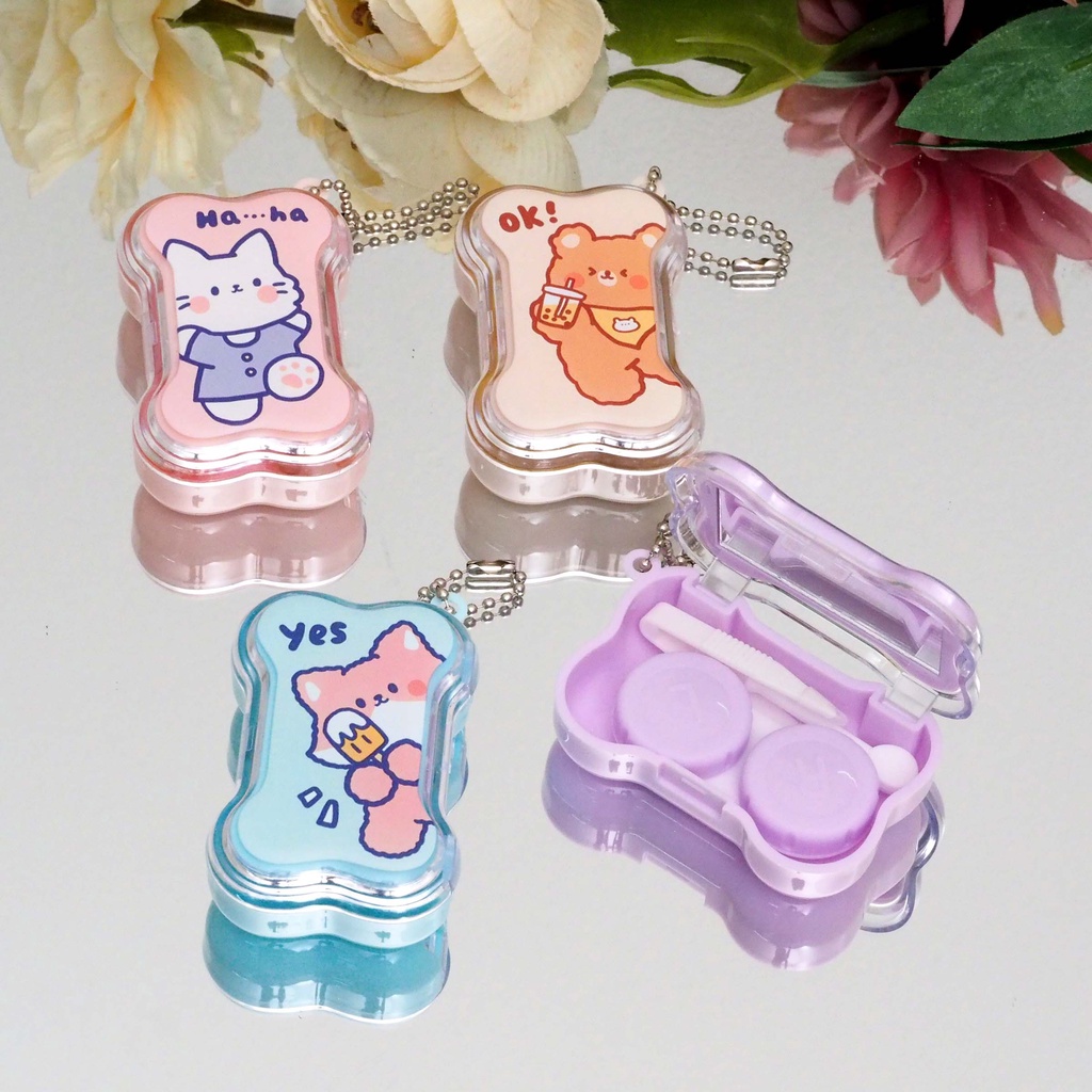 Tempat Softlens Bentuk Tulang Karakter Animal Cute Ada Cermin Soflens Case Travel