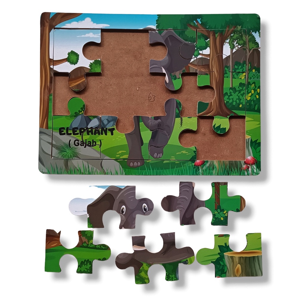 Mainan Kayu Pintar Puzzle Kayu Jigsaw Gambar Gajah Bisa COD