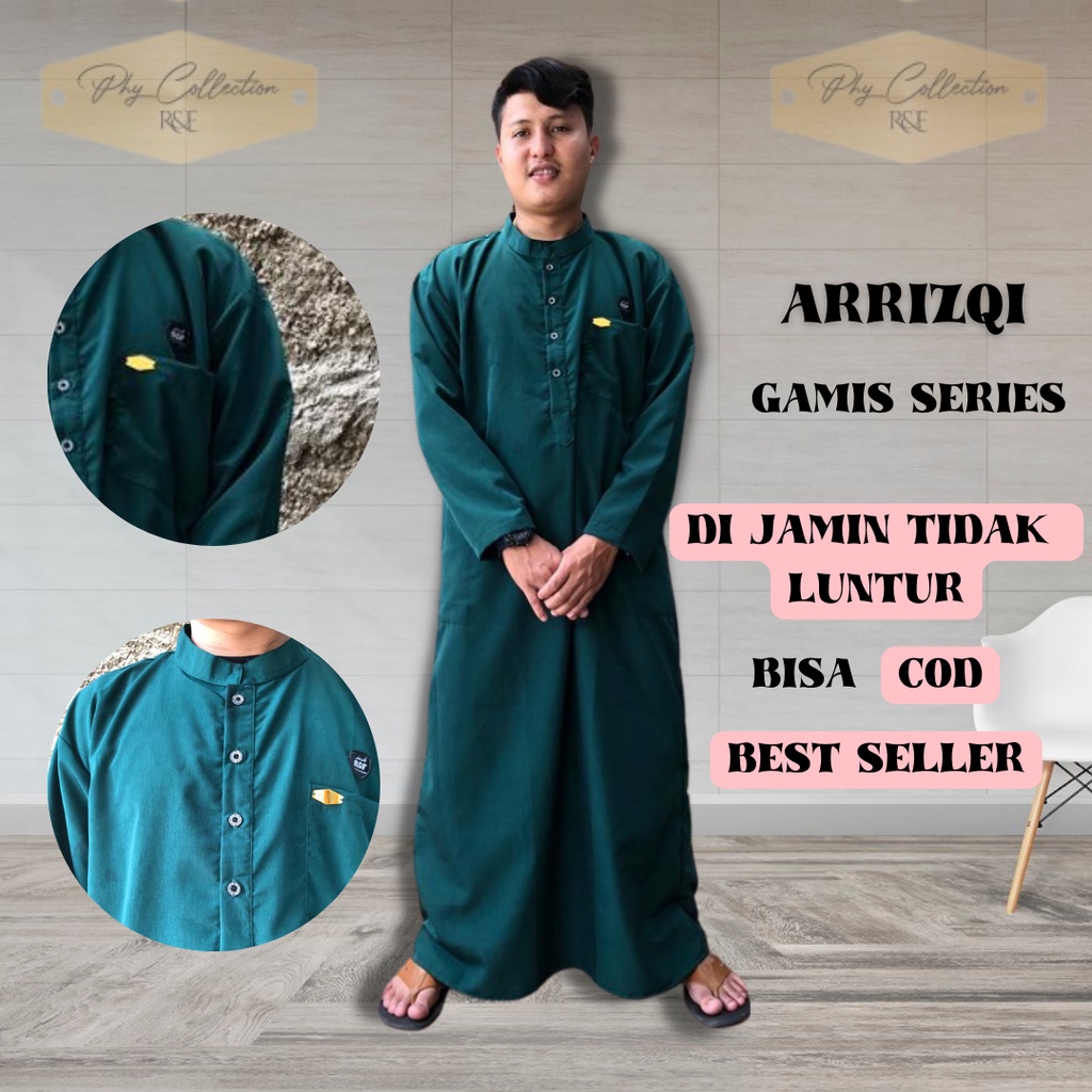 AR-RIZQI Gamis Jubah Muslim Pria Dewasa Jubah Mewah Berkualitas Gamis Kancing Polos Laki Laki Dewasa Dan Remaja Jumbo Ukuran S M L XL XXL XXXL