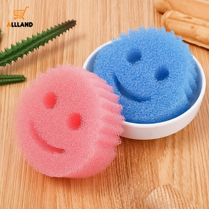 4pcs / Set Spons Cuci Piring Motif Smiley Warna-Warni Untuk Dapur