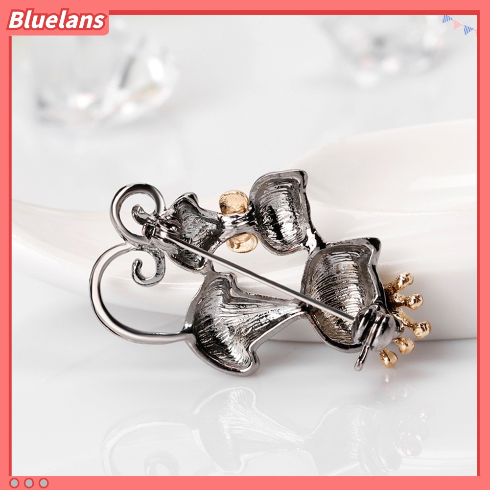 Bluelans Fashion Jewelry Shiny Rhinestone Cute Double Cats Kitten Crown Brooch Pin Gift