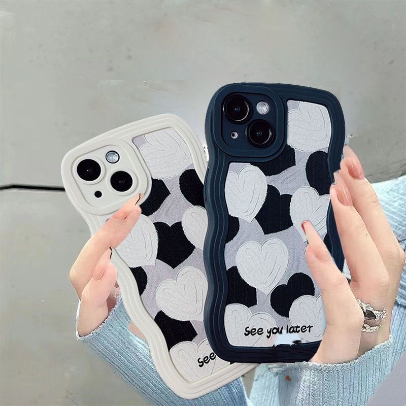 Case Motif Hati Warna Hitam Dan Putih Untuk IPhone 12 13 14 11 Pro Max X Xs Max Xr Zxczx