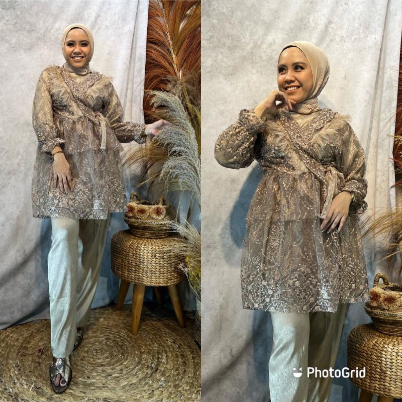 set celana kimono brukat