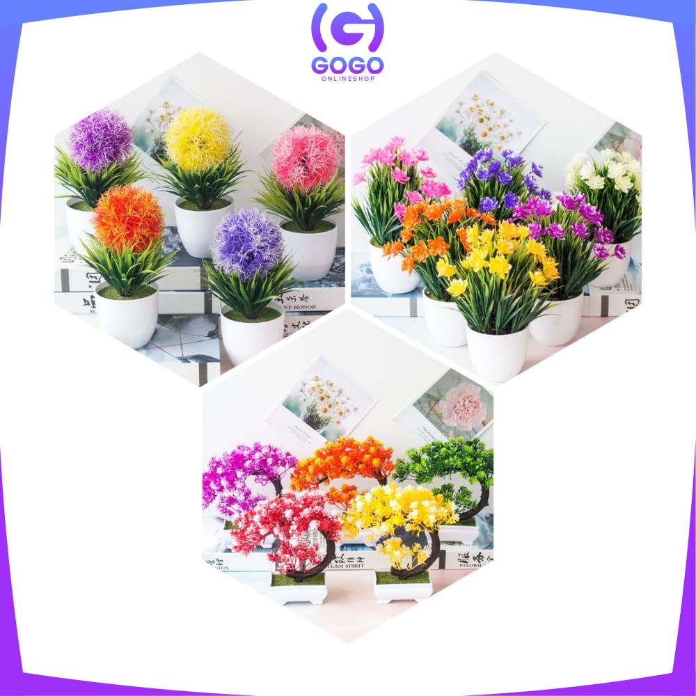 GOGO-C35-37 Ornamen Pot Bonsai Pajangan Dekorasi Rumah Tanaman Bunga Hias Plastik Artificial Flower