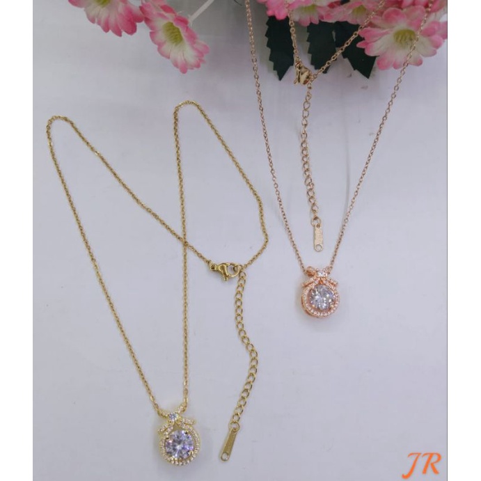 Fourfashion Kalung Titanium Motif Pita Batu Permata Tengah Premium S284