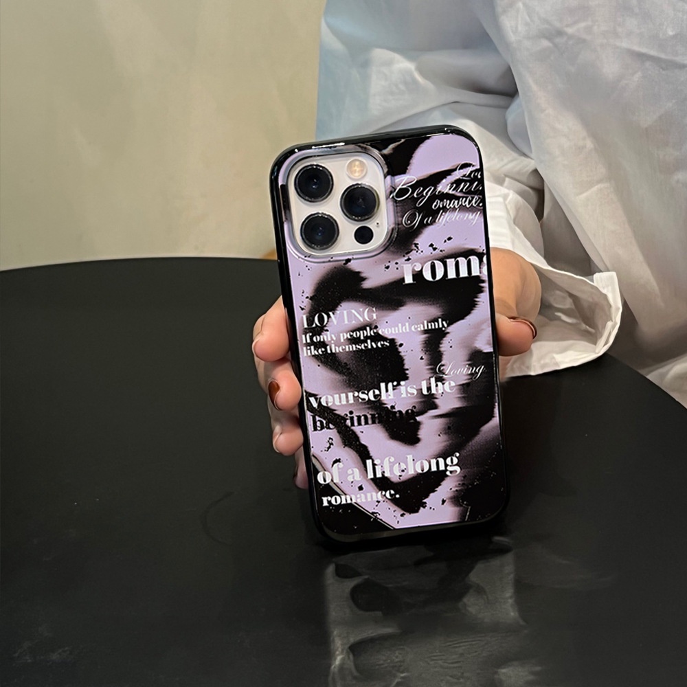 IPHONE Ins Ungu Hitam Graffiti Silikon Case Untuk Iphone14 7/8 SE 2020 7+8PLUS XS XR 11 12 13 PRO MAX Casing Cover Pelindung AT0223