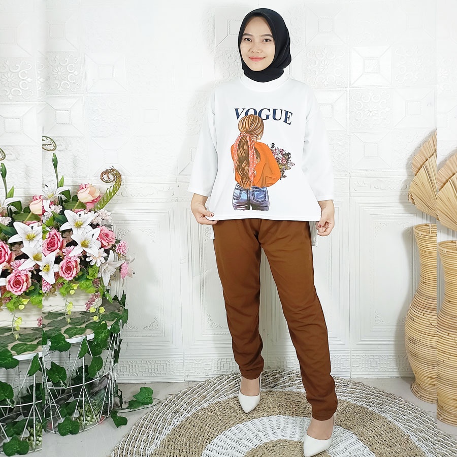 SETELAN HAWEEN VIRAL BAJU PUTIH WANITA CANTIK DAN CELANA PANJANG BASIC CARLINA FASHION