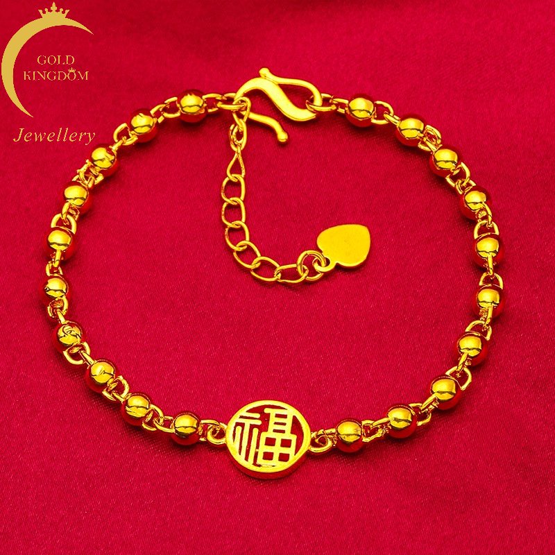 Goldkingdom Fashion Perhiasan Emas Asli Kadar 375 Bangkok Aksesoris Ready Stock Halus Manik Manik Pemain Tali Gelang Baru Wanita Buddha Manik Rantai