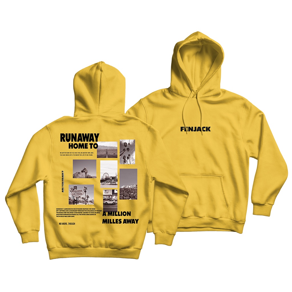 Sweaterpolos Hoodie Jumper RUNAWAY ( Sablon ) Unisex Pria & Wanita-KUNING