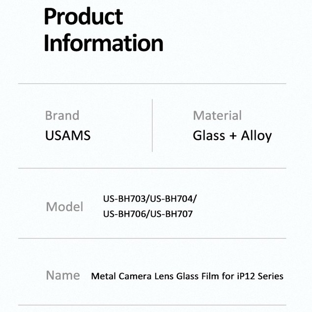 USAMS Camera Lens Glass Film/Pelindung Kamera for iPh 12