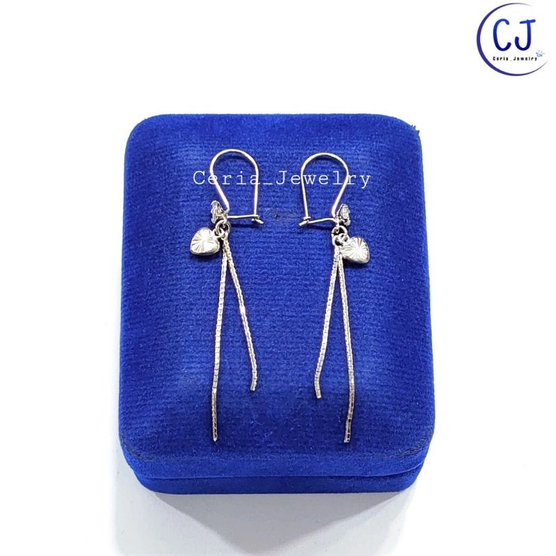 Anting Perak Asli Silver 925 Lapis Emas Model Agogo Panjang Love Ukir italy santa - Perhiasan Perak Wanita