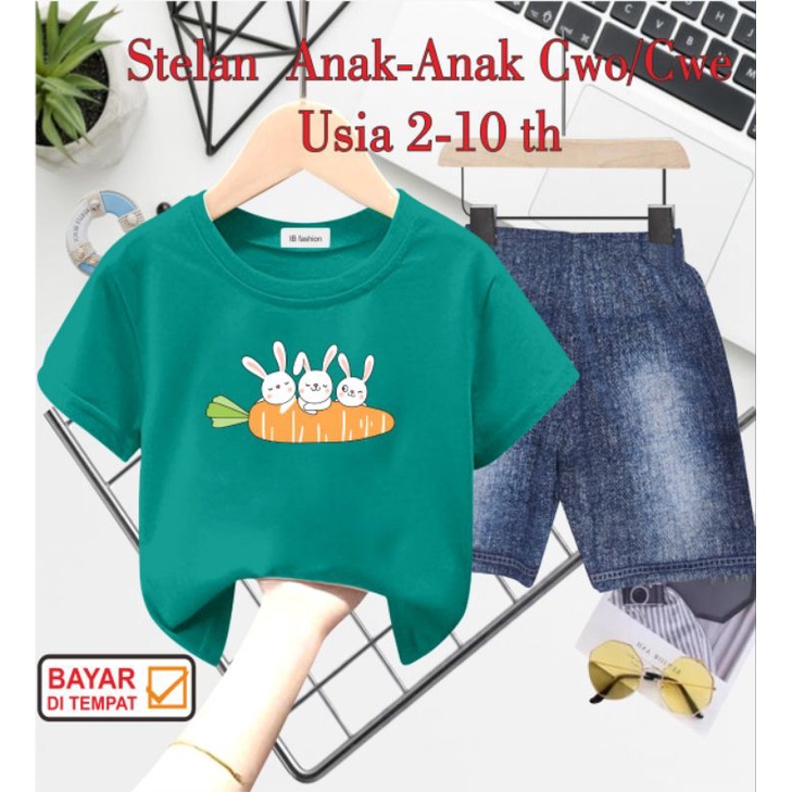 ((IB))SETELAN ANAK2 UNISEX SEMI JEANS/KELINCI DIGITAL SABLON