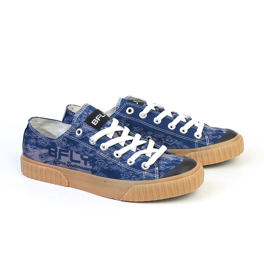 BFLY Sepatu Sneakers Low BATIKU BLUE/GUM Casual Street Style Canvas Sublimation