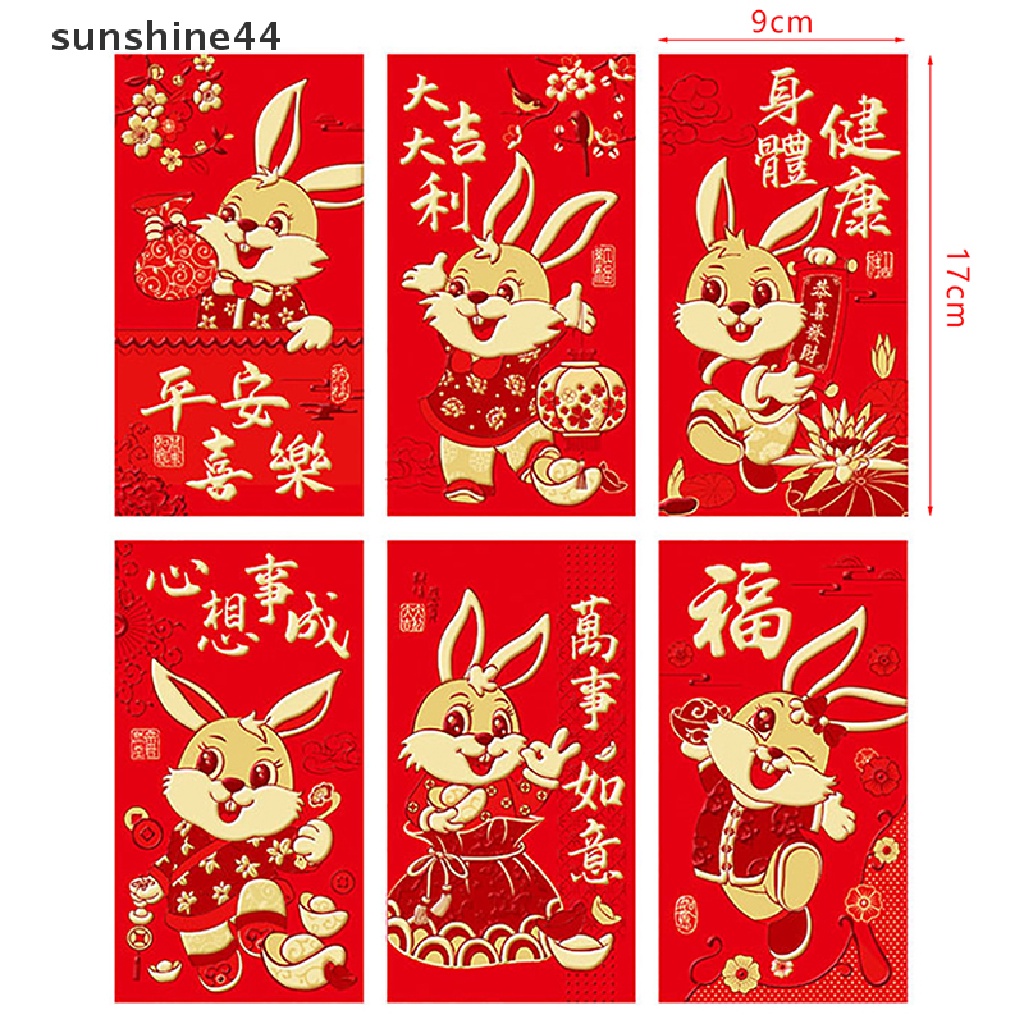 Sunshine 6pcs Amplop Angpao Merah Motif Kartun Untuk Festival Musim Semi