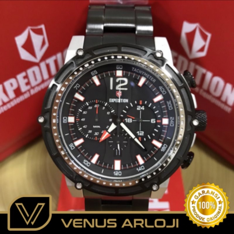 Jam Expedition SE 6716 MC BTBB Pria Rantai Hitam Silver Bulat