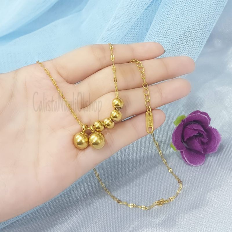 KALUNG DEWASA TITANIUM  BOLA BULAT PERHIASAN EMAS KOREA ANTI KARAT DAN ANTI LUNTUR