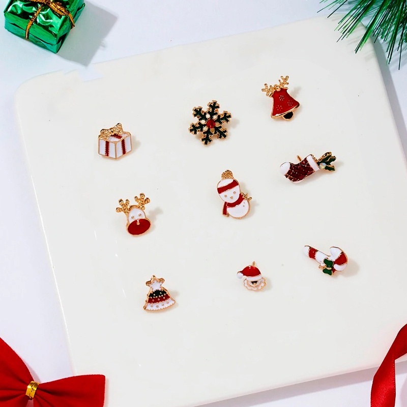 3pcs / Set Bros Pin Enamel Mini Bentuk Kartun Santa Claus Rusa Natal Bahan Alloy Untuk Aksesoris Kerah