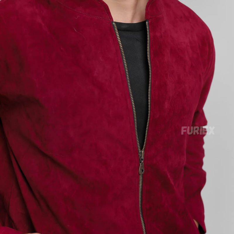 jaket suede maroon