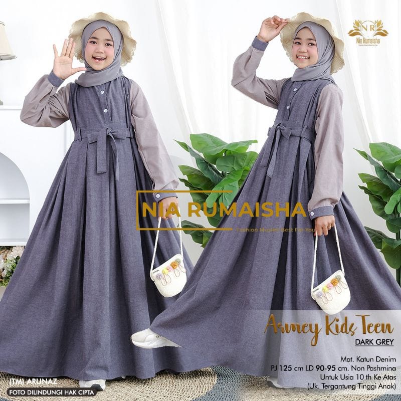 Armey Kids Teen Pakaian Anak Perempuan / Gamis Anak Tanggung Usia 10-15 Tahun / Baju Muslim Anak