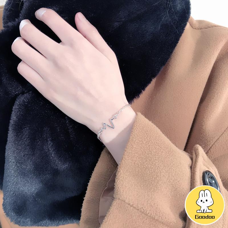 Gelang Rantai Adjustable Simple Model Elektrokardiogram Untuk Pria/Wanita/Pasangan -Doo