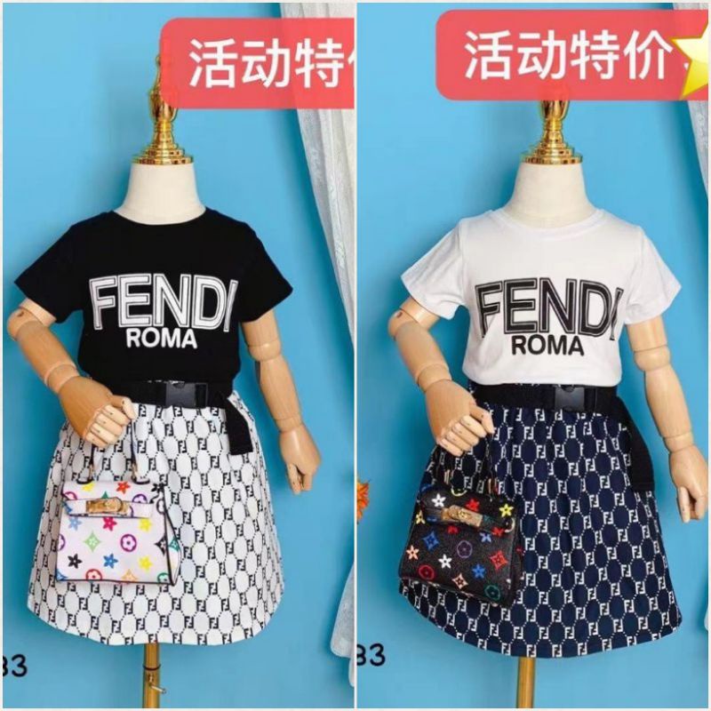 Setelan rok anak motif FENDI king kid 2-8th