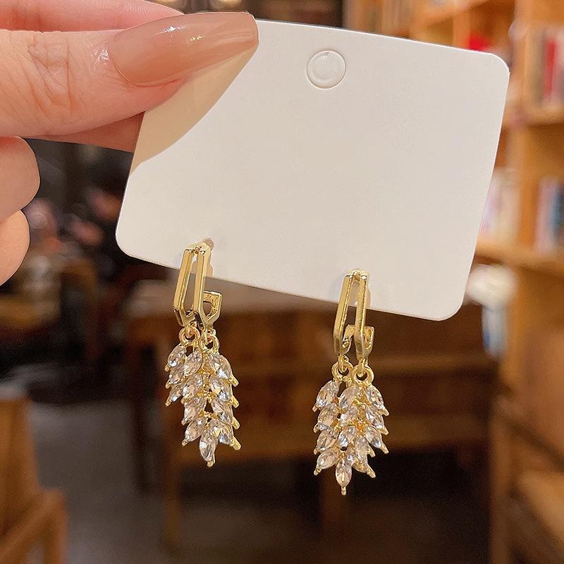 Anting Tusuk Sterling silver 925 Desain Gandum Hias Zircon Gaya Mewah High Quality Untuk Wanita