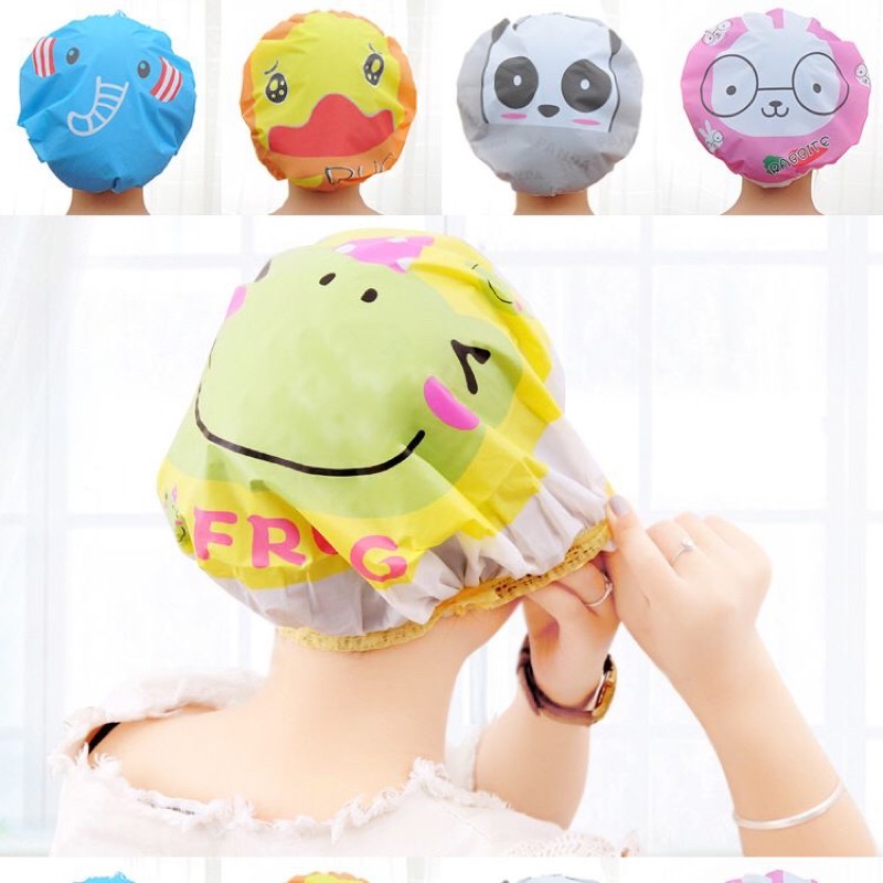 TOPI MANDI KARAKTER WATERPROOF / SHOWER CAP KARAKTER KARTUN / TOPI MANDI DEWASA ANAK / PERLENGKAPAN KAMAR MANDI