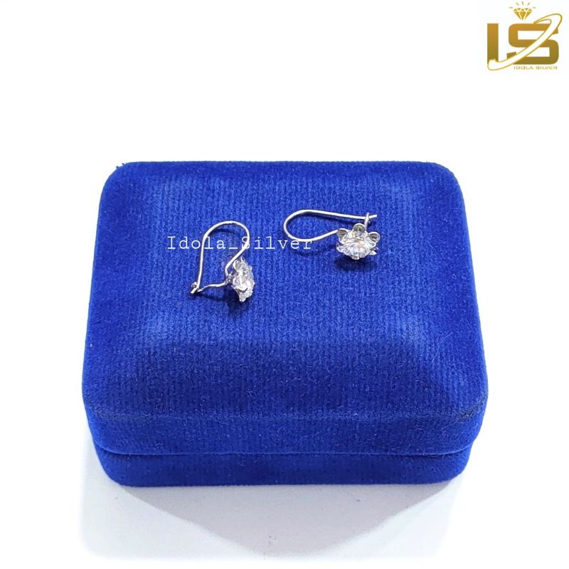 ANTING PERAK ASLI SILVER 925 LAPIS EMAS PUTIH MODEL KAIT 1 PERMATA / MODEL ASUR - PERHIASAN PERAK WANITA