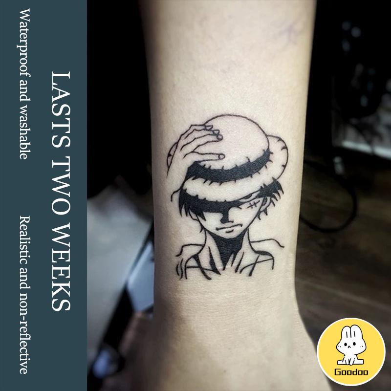 Stiker tato Halal Tato temporary kartun Anime satu potong topi jerami Luffy tahan tahan lama stiker tato -Doo