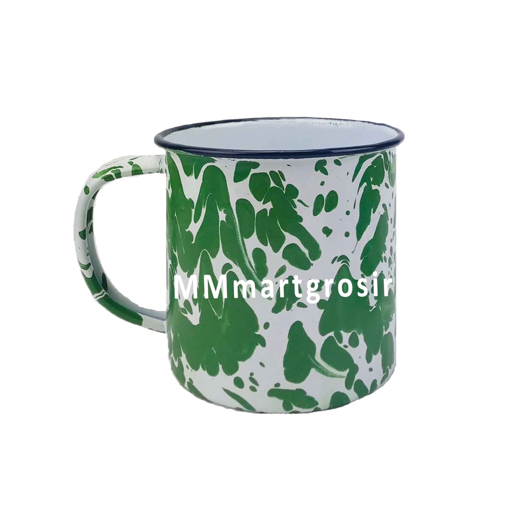 Cangkir + Tutup / Mug Enamel / Mug Loreng Jadul / Cangkir Seng Bercorak