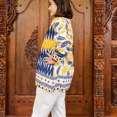 Terlaris Batik zigzag kuning blouse batik wanita jumbo batik warna kuning baju batik wanita