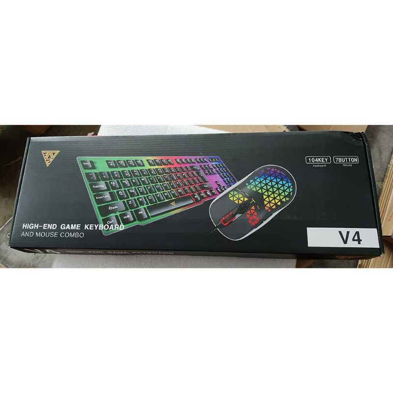 PAKET Gaming Lengkap Keyboard RGB LED dan Mouse V4