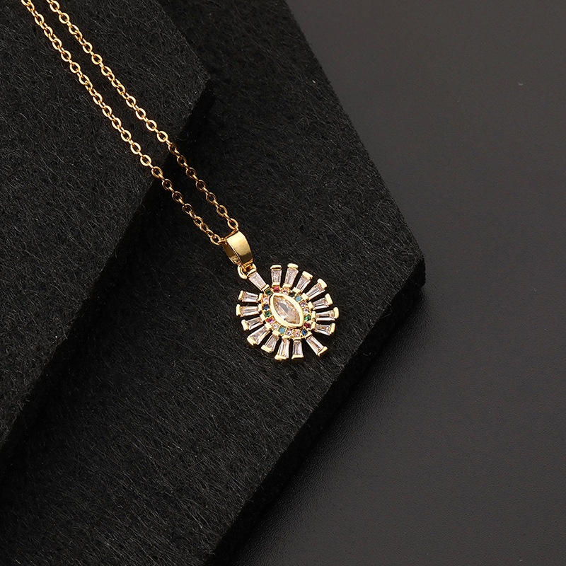Kalung Rantai Dengan Liontin Mata Iblis Aksen Zircon Warna-Warni Gaya Bohemian Untuk Wanita