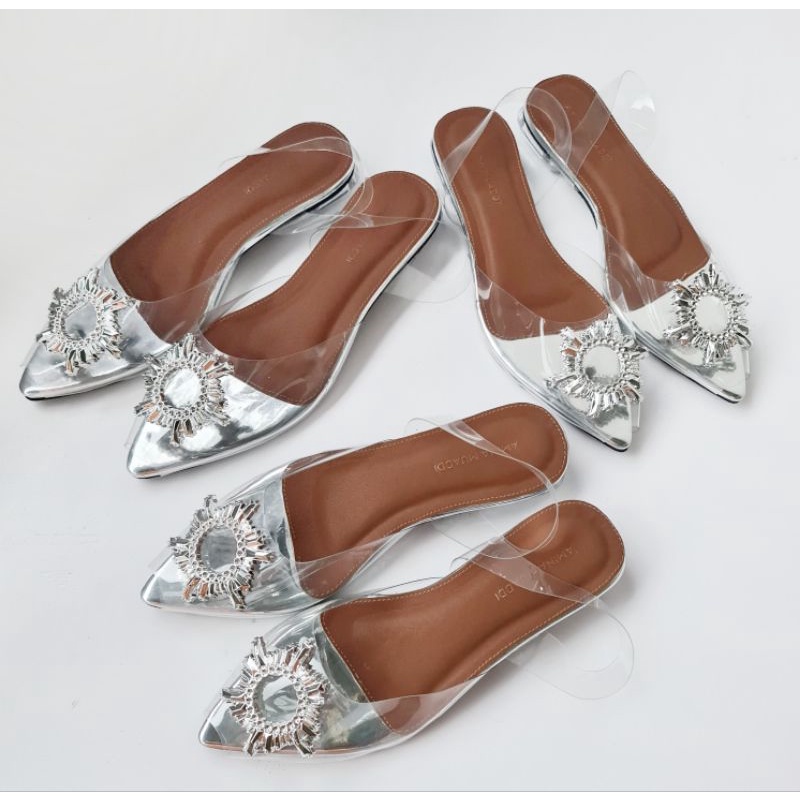 Amiina Muadii Flat Heels Crystal transparant 3cm (box polos) -kw Local made by Shoeponic