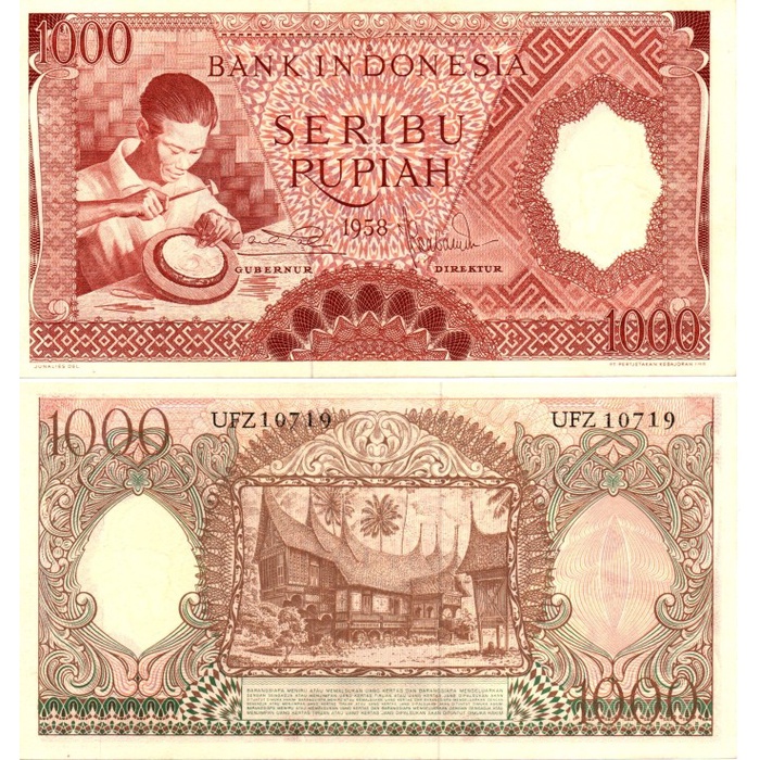 Uang Kertas 1000 Rupiah Seri Pekerja Tangan I Tahun 1958 UNC