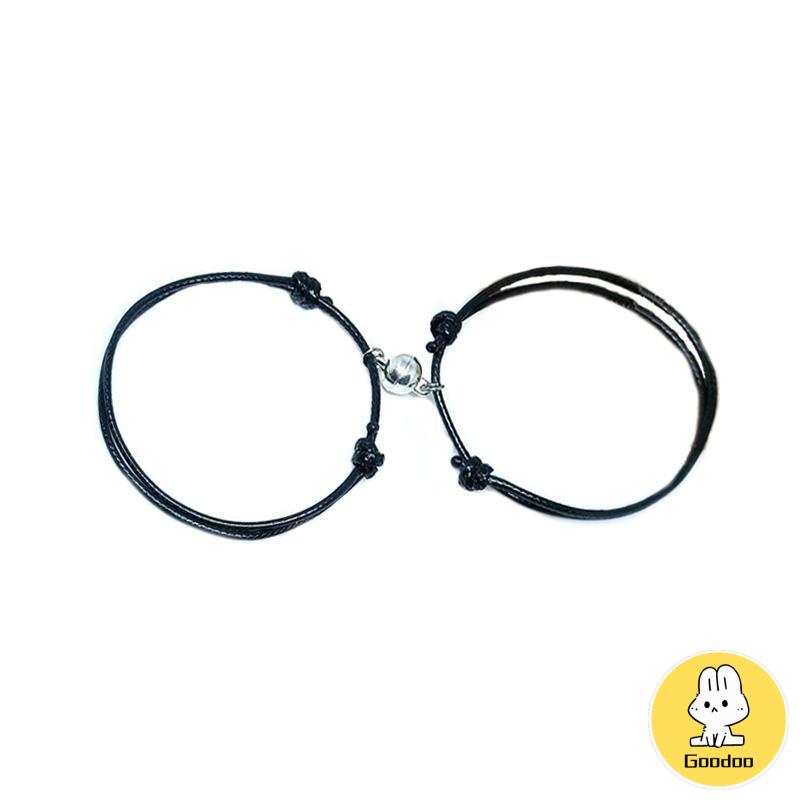 2 Pcs Fashion Magnetik Pasangan Gelang Tali Lilin Unisex Aksesori Hadiah -Doo