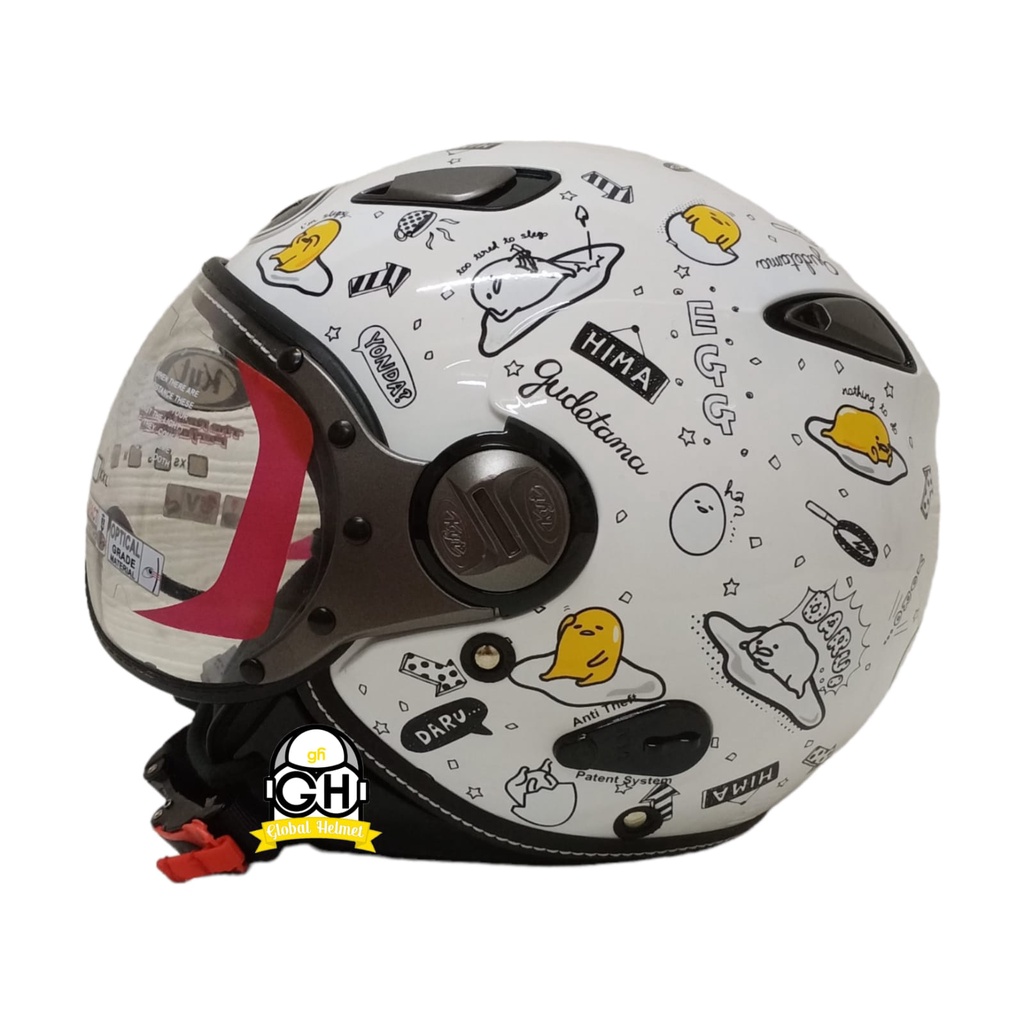 HELM HALF FACE KYT ELSICO MOTIF SANRIO SERI #1 GUDETAMA BLACK YELLOW