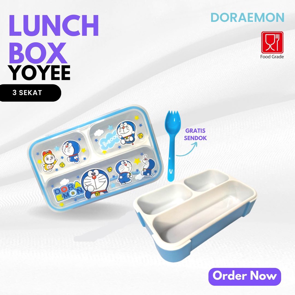 TEMPAT MAKAN BEKAL SEKOLAH ANTI TUMPAH LUNCH BOX ANAK YOYEE GRATIS SENDOK KUALITAS BERKARAKTER