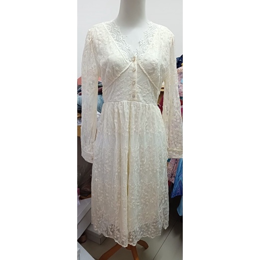 Melissa Dress Remaja Brokat Lengan Panjang Putih Import